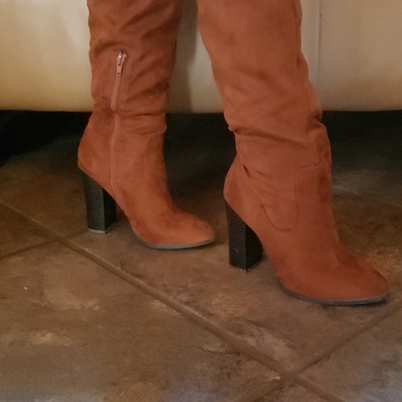 Western Women brown suede knee high boot size 8.5 square heel - Picture 8 of 11